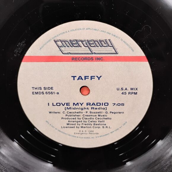 VTG Taffy ~ I Love My Radio 12" Vinyl Maxi-Single 1986 Emergency Records #6561 - Picture 4 of 6
